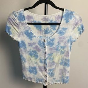 American Eagle Tie Dye Short Sleeve Button Down Crop Top